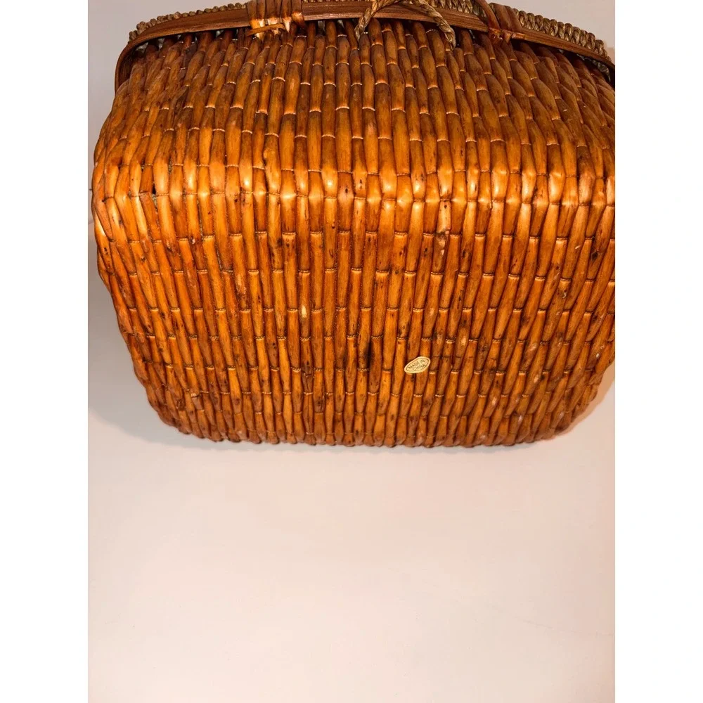 Vintage Woven Wicker Basket with Seagrass Wrapped Handle Rectangular Brown Decor